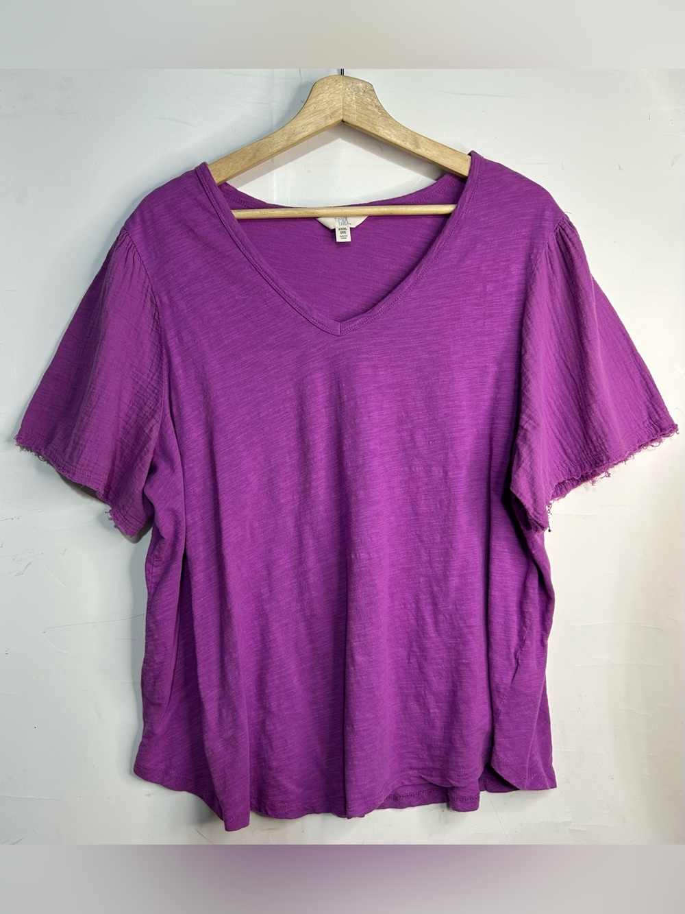 Time and Tru Plum Cotton Raw Hem Sleeve V-Neck Blouse XXXL (22)